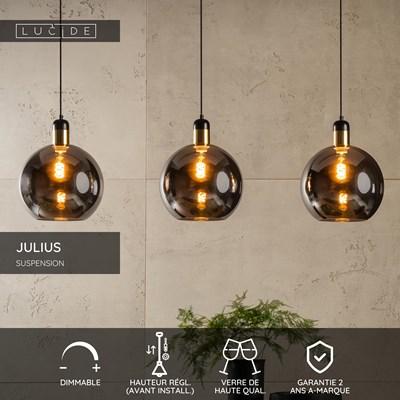 Lucide JULIUS - Suspension - 3xE27 - Fumé